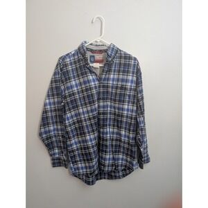 Wrangler George Strait Cowboy Cut Button Up‎ Shirt Medium Long Sleeve Plaid Blue